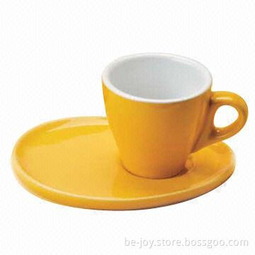 Stoneware cup and saucer for coffee, tea, milk, beverage and juice